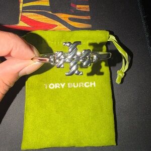 Tory Burch Silver Logo Cuff Bracelet
